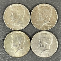 Four 1969 Kennedy Half Dollars (40% Silver)