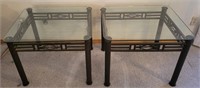 E - PAIR OF GLASS-TOP SIDE TABLES 22X23" (L56)