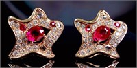 1.28ct Myanmar Ruby Drop Earrings 18K Gold