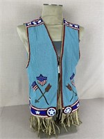 Heavily Beaded Native American Patriotic Vest