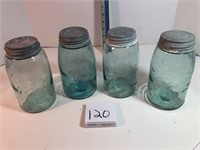 4-quart blue/green Ball jars w/zinc lids