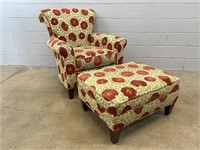 Floral Upholstered Arm Chair & Ottoman