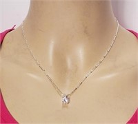 Italy Sterling Silver Chain & Cubic Zirconia Pend
