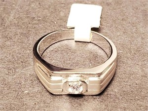 Silver Tone Cubic Zirconia Ring Sz 13