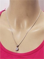 Italy Sterling Silver Chain & Cubic Zirconia Pend