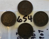 1901,3-1907 4 Indian Head Cents