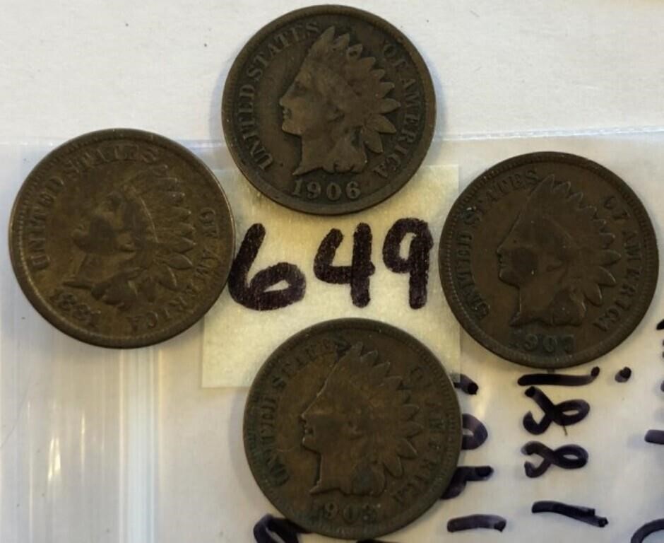 1881,1903,1902,1906 4 Indian Head Cents