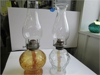 Pair Glass Base Oil Lamps