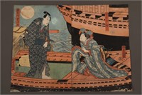 Original Japanese Woodblock Diptych,