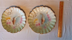 (2) Old 9.5” Hand Painted Fish Plates.Limoges
