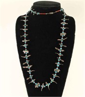 Sterling, Turquoise & Coral Fetish Necklace