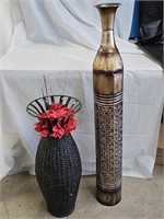 Wicker and Metal Decorative Vases