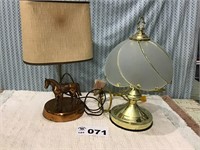 VINTAGE COPPER COLORED HORSE LAMP,  SMALL FROSTED