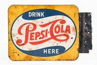 DRINK PEPSI-COLA HERE PAINTED METAL FLANGE