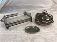2 Glass & Silverplated Pyrex Chafing Dishes
