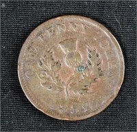 1852 NOVA SCOTIA  ONE CENT PENNY COIN Canada TOKEN