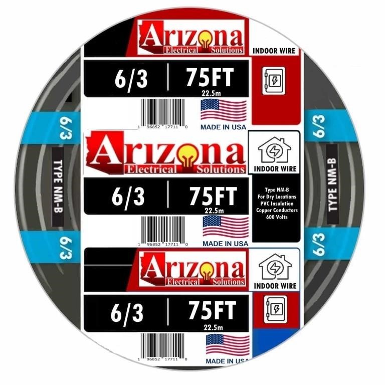 75 FEET 6/3 Type NM-B Copper. #6 AWG, 3 Conductor