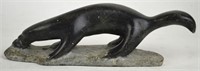 INUIT CARVED STONE OTTER SCULPTURE SIGNED