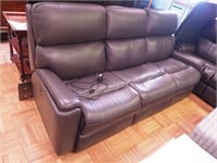 Three-cushion black leather sofa with electric