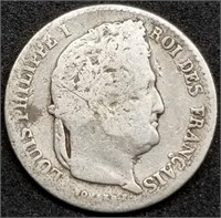 1841 France 1/4 Franc Silver Coin