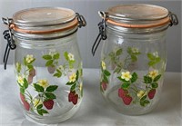 2 Glass with Strawberries 7'' Storage Jars