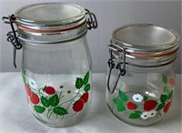 2 Glass with Strawberries Storage Jars