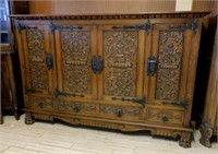 Ornate Neo Renaissance Style Oak Silver Cabinet.