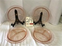 4 Poinsettia Pink Depression Grill Plates