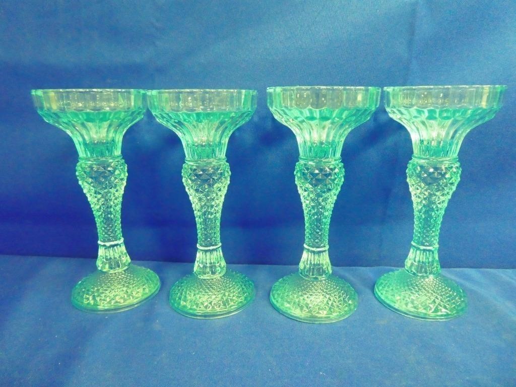 (4) Aqua Glass Candlesticks