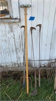 Scraper, hoe and pitchfork heads, and grass hooks