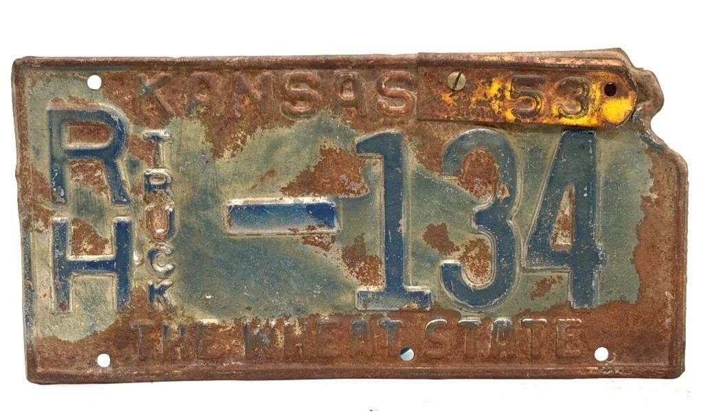 1951 Kansas License Plate with 53 Renewal