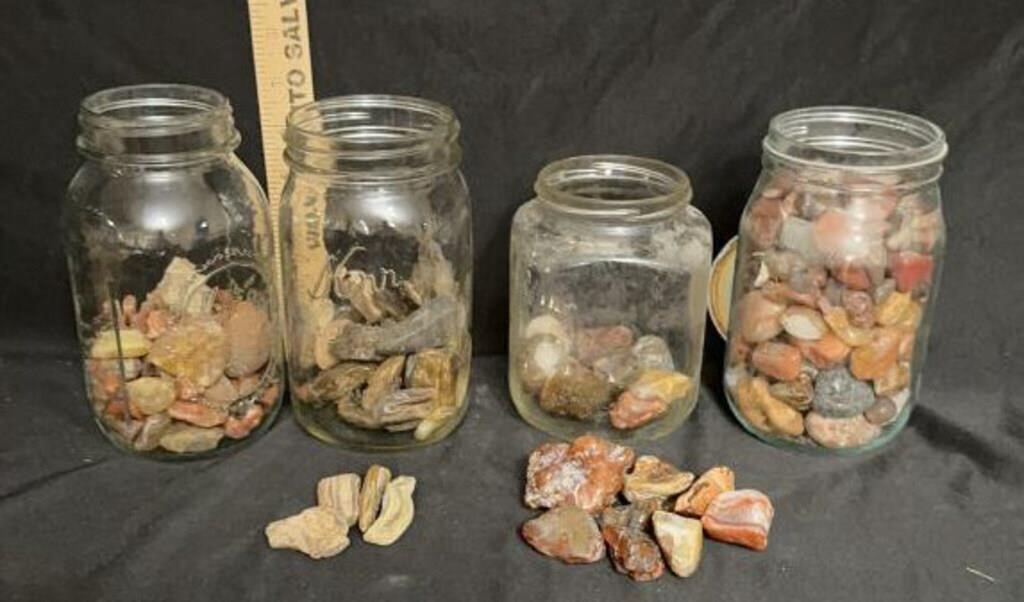 (4) Jars w/ Assorted Agates