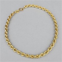 14K Gold Rope Chain Bracelet. 7.25 inches long.
