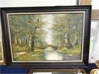 Lot # 3845 - “Bridge in the Woods” oil on canvas