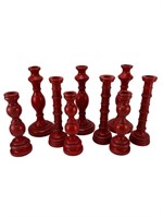 MCM wooden red candle stick holders grouping