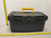 tool box and content- pliers, clamp, files, etc.