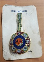 Vintage Mosaic Brooch Handmade In Italy