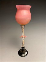 James van Deurzen Dark Pink Art Glass Goblet 1988