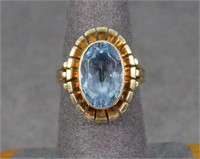 14K Gold & Blue Spinel Art Deco Ring