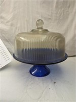 Blue Glass Cake Stand w/ Cover