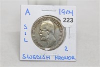 1904 Silver Swedish 2 Kronor