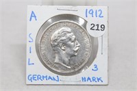 1912A Silver German 3 Marks