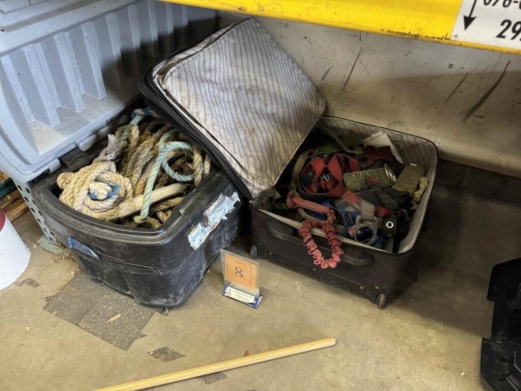 Two Totes Of Rope And Safety Harnesses