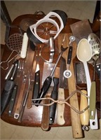 Kitchen hand utensils, spoons, spatulas, knives