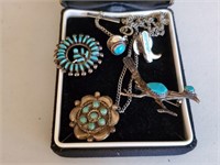 Turquoise jewelry collection, pins, tie tack,