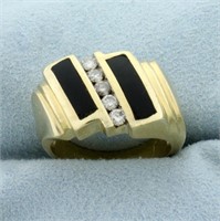 Vintage Onyx and Diamond Ring in 14k Yellow Gold