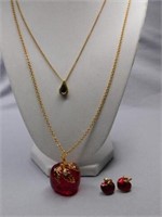 Avon goldtone Apple pendant and earrings