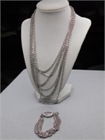 Avon silvertone multi-strand necklace w/bracelet