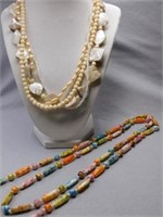 Multi-strand MOP necklace - multi colored glass