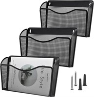 3 Pack Mesh Wall File Holder Organizer  Black